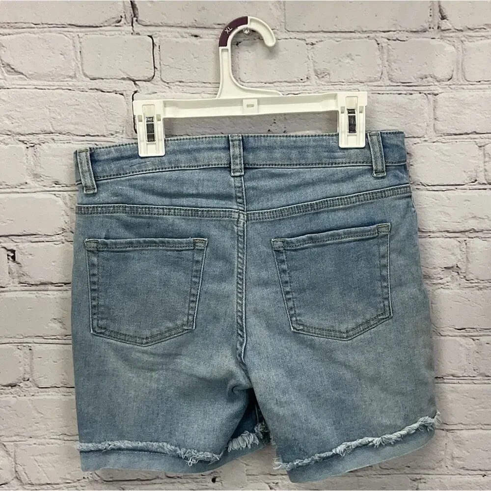 Cat & Jack Jean Shorts Girls Size XL (14/16) Midi Super Stretch Fraying Beachy